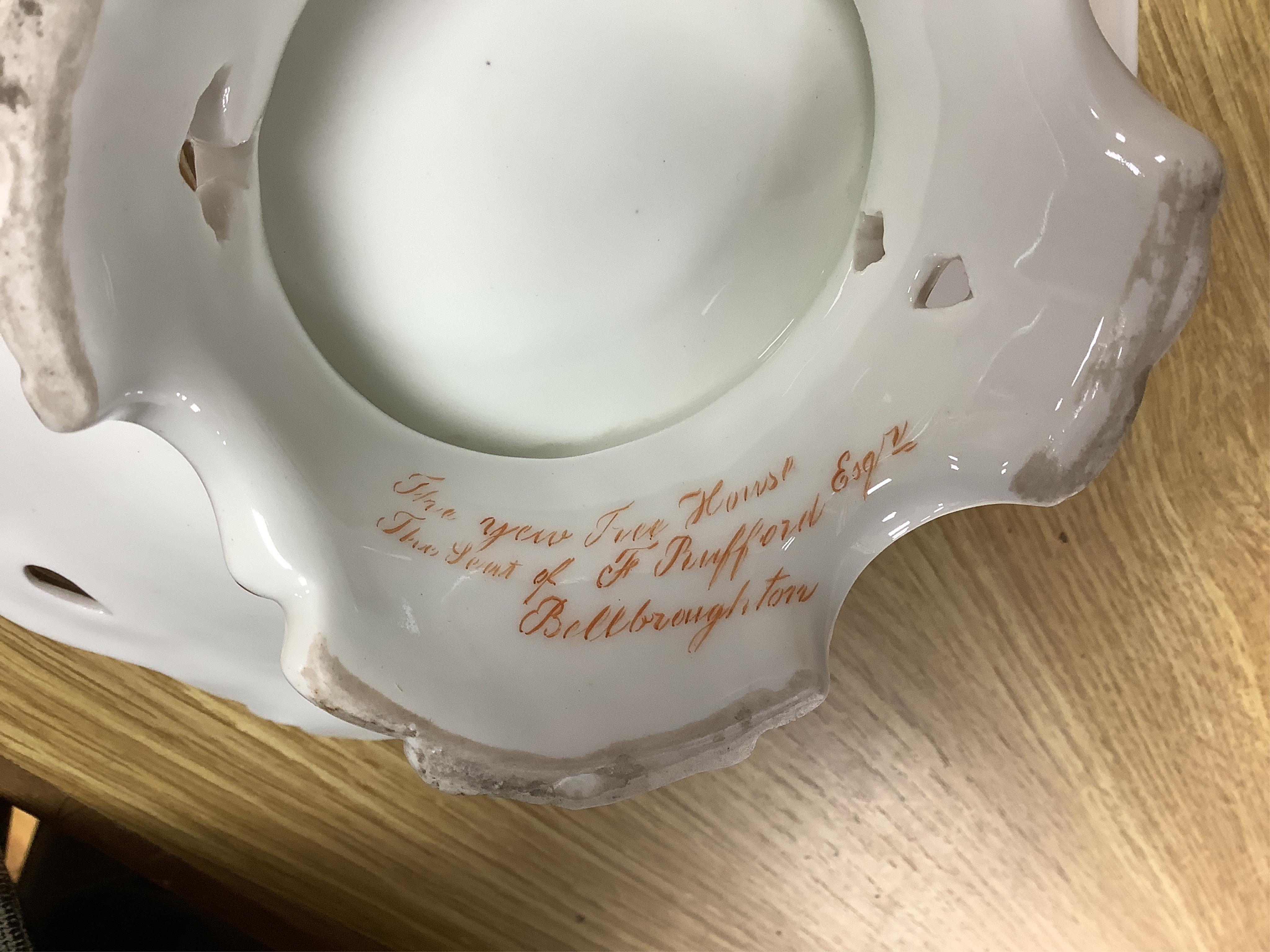 Four G Grainger, Worcester armorial porcelain comports, c.1845, hand painted with named views of Worcester, 24cm in diameter